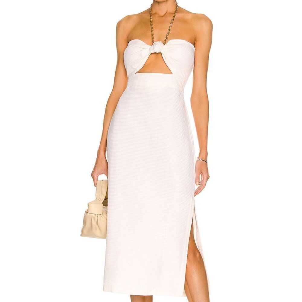 New Adriana Degreas Montaigne Cut-Out Chain Detail Off White Midi Dress Medium — image 2 of 8